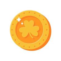 Gold coin with heart clover symbol for St. Patrick's Day decoration vector