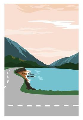illustration of a hilly road on the beach