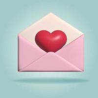 3d vector mail letter with red heart.