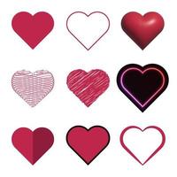 colección de corazones. conjunto de corazón, símbolo de amor vector