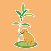 a little dog taking shelter under vegetation. Colored flat vector illustration.