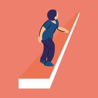 someone walking while looking at the side. Colored flat vector illustration.