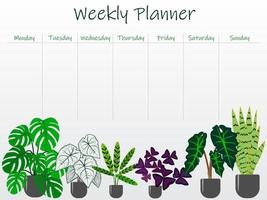 linda plantilla para una lista de tareas para la semana con una ilustración de plantas de interior. organizador de planificador semanal. concepto de autoorganización de moda con elementos de diseño gráfico. ilustración vectorial vector