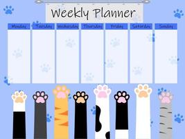 Cute weekly to do list template with an illustration of cat paws. Weekly planner organizer. Trendy self organization concept with graphic design elements. Vector illustration