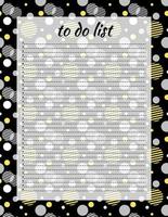 Cute letter format to do list template with lettering and geometric print. Organizer with ruled page and flags. Trendy self organization concept with graphic design elements. Vector illustration