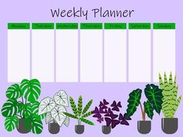 Cute template for a to do list for the week with an illustration of houseplants. Weekly planner organizer. Trendy self organization concept with graphic design elements. Vector illustration