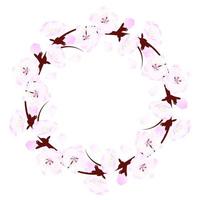 Cherry blossom wreath. White pink cute sakura flowers. Round frame of cherry blossoms. Spring pink blooming composition with buds. Festive decorations for wedding, holiday, postcard, poster and design vector