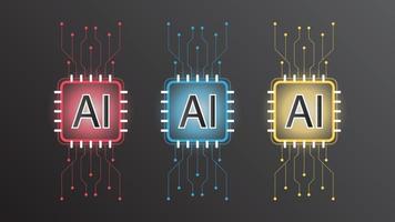 set of Ai artificial intelligence technology hitech business concept. open Ai with smart system, network, data, line, lights, technology background, Abstract, vector. design for web banner, web site. vector