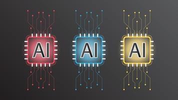 conjunto de concepto de negocio de alta tecnología de tecnología de inteligencia artificial ai. abrir ai con sistema inteligente, red, datos, línea, luces, fondo tecnológico, abstracto, vector. diseño para banner web, sitio web. vector