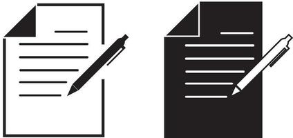 OutlineFilledVectorSign ofvs, writing pad vector icon . isolated transparent . paper with pencil . note, form . business contract . black outline and filled version