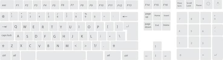 White computer keyboard button layout template with letters for graphic use, vector illustration eps 10