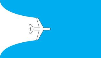 White plane symbol on a blue background. Airplane flight path banner vector
