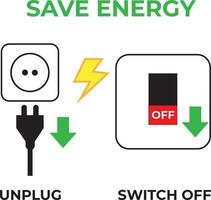 consejos para ahorrar energía desenchufe los electrodomésticos cuando no estén en uso y apague las luces vector