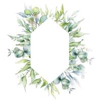 marco de eucalipto acuarela, marco floral, marco verde, arreglo floral, composición de hojas verdes vector
