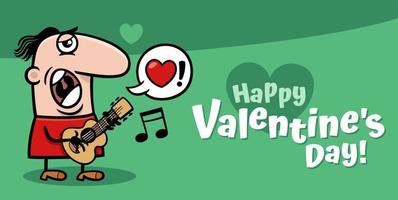 Valentines Day design with cartoon guy playing the guitar vector