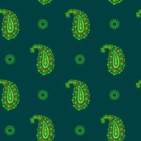 Vector seamless background with paisley patterns. Trendy paisley pattern. Green color. Doodle style. Textile print.