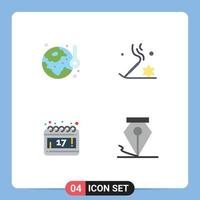 Group of 4 Flat Icons Signs and Symbols for earth day calendar temperature beauty schedule Editable Vector Design Elements