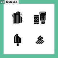 Modern Set of 4 Solid Glyphs Pictograph of building beach connected payment holiday Editable Vector Design Elements