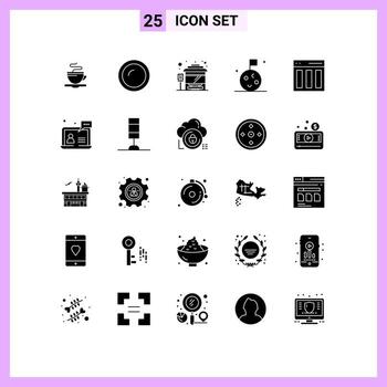 25 concepto de glifo sólido para sitios web móviles y columnas de contenido de aplicaciones cocina espacio bandera elementos de diseño vectorial editables vector