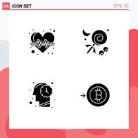 4 Thematic Vector Solid Glyphs and Editable Symbols of beat mind health care halloween bitcoin Editable Vector Design Elements