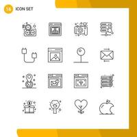 Stock Vector Icon Pack of 16 Line Signs and Symbols for gadget cord camera computers server Editable Vector Design Elements