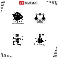 Set of 4 Modern UI Icons Symbols Signs for agriculture exercise plant justice running Editable Vector Design Elements