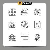 Pictogram Set of 9 Simple Outlines of audio arts ticket art tea Editable Vector Design Elements