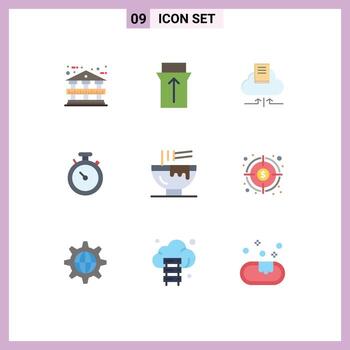 Mobile Interface Flat Color Set of 9 Pictograms of food drink book bowl navigation Editable Vector Design Elements