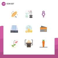 Pictogram Set of 9 Simple Flat Colors of money business eight office archive drawer Editable Vector Design Elements