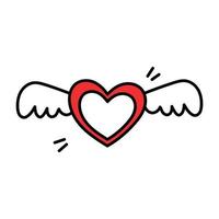 Heart with wings. Red cartoon heart. Valentines Day. Vector illustration