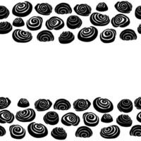 Cinnamon bun silhouettes horizontal border, spiral baking decorative frame for design vector