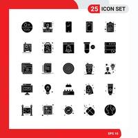 25 Universal Solid Glyph Signs Symbols of printing list smart phone clipboard team Editable Vector Design Elements