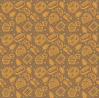 Bakery Signs Seamless Pattern Background on a Brown. Vector