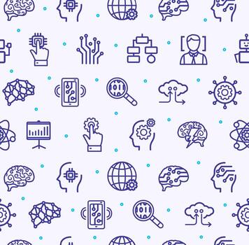 Artificial Intelligence Signs Seamless Pattern Background on a White. Vector