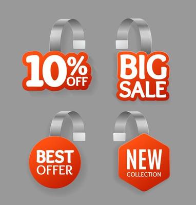 Realistic Detailed 3d Wobbler Promotion Sale Labels Set. Vector