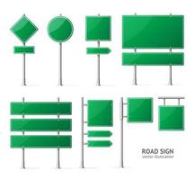 Realistic Detailed 3d Green Blank Road Sign Template Mockup Set. Vector