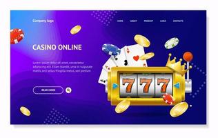 Realistic Detailed 3d Casino Concept Card Landing Web Page Template. Vector