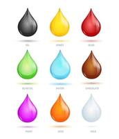 conjunto realista detallado de gotas de diferentes colores. vector