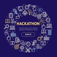 Hackathon Signs Round Design Template Thin Line Icon Concept. Vector