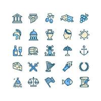 Greece Color Thin Line Icon Set. Vector