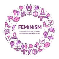 Feminism Signs Round Design Template Thin Line Icon Concept. Vector