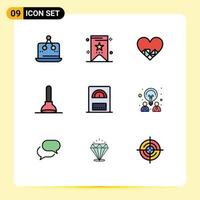 9 Creative Icons Modern Signs and Symbols of bath water heart tool plunger Editable Vector Design Elements