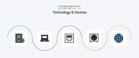 Devices Line Filled Flat 5 Icon Pack Including automation. products. hardware. electronics. bass vector