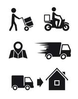 delivery icons set, black, isolated on white background vector