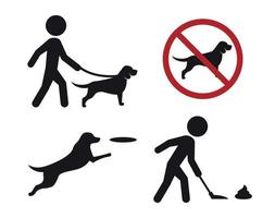 Walking with dog signs icons vector