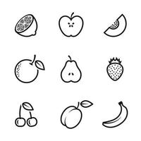 iconos de frutas. ilustración vectorial Negro sobre un fondo blanco vector