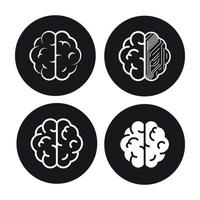 conjunto de iconos cerebrales, negro sobre un fondo blanco vector