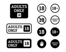 Under 18, adults only warning signs. Black on a white background vector