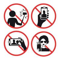 no hay iconos de selfie establecidos. Negro sobre un fondo blanco. vector