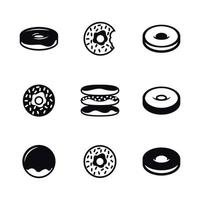 iconos de donuts, negros sobre un fondo blanco vector